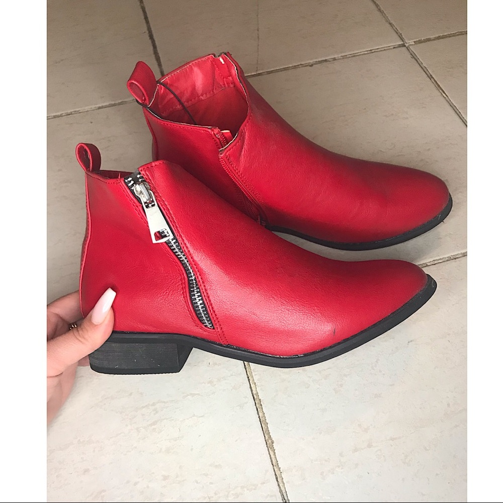 Fun red ankle booties.